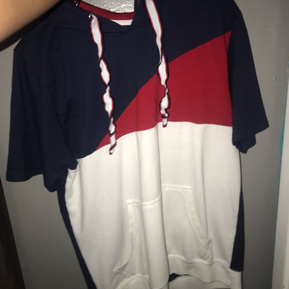 Red white and blue hooded t-shirt